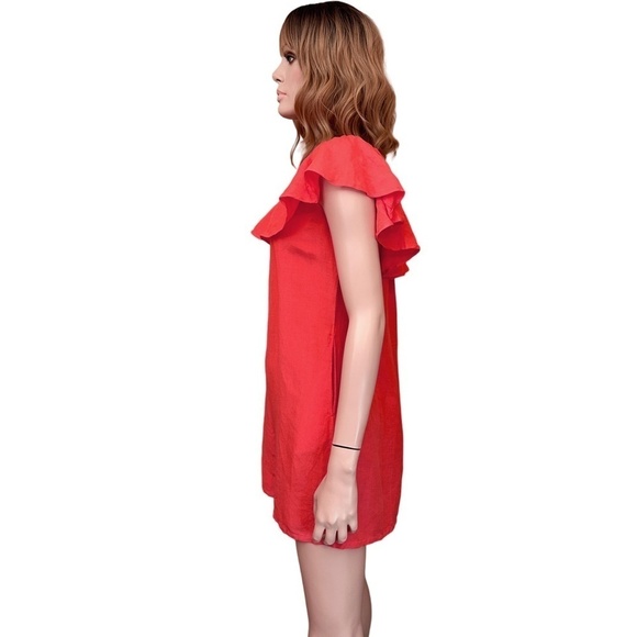 Tommy Bahama Shift Dress Tunic Linen Blend Ruffle Melon Coral Pockets XXS XS S - Picture 4 of 16